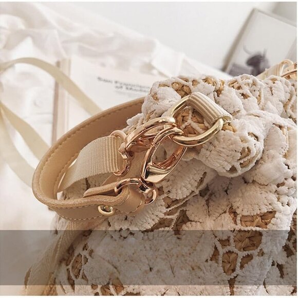 Straw Woven Handbag Unisex Beach Purse Crossbody Travel Shoulder Bag - Picture 2 of 7